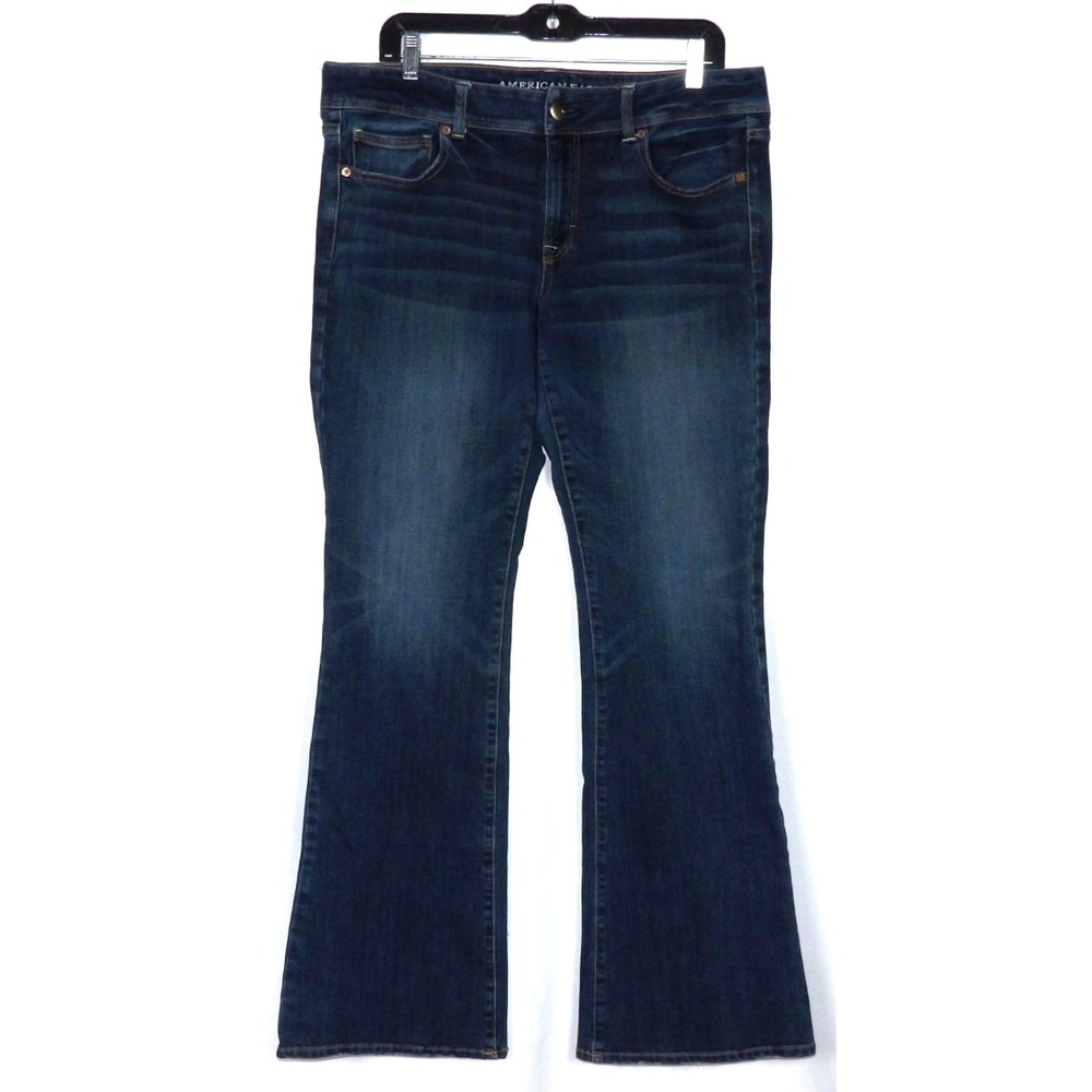 American Eagle Super Stretch Mid Rise Medium Wash Kick Boot Cut Jeans Women's 14